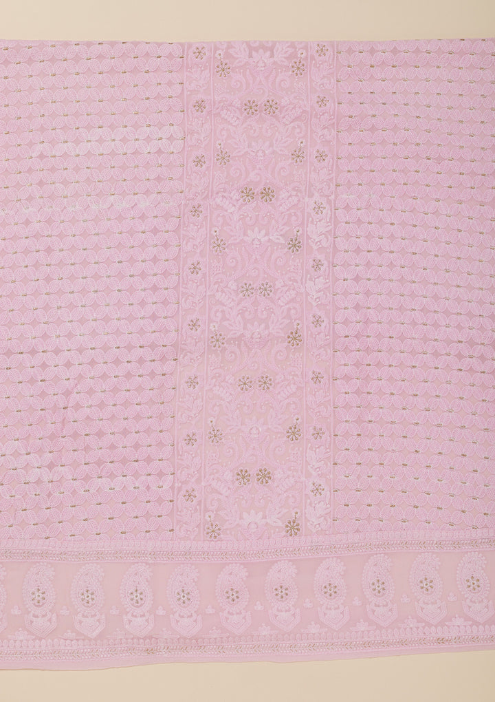 Baby Pink Threadwork Georgette Unstitched Salwar Suit