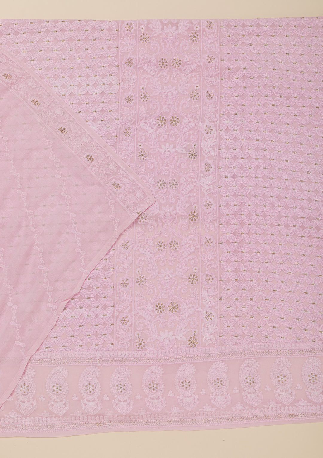 Baby Pink Threadwork Georgette Unstitched Salwar Suit