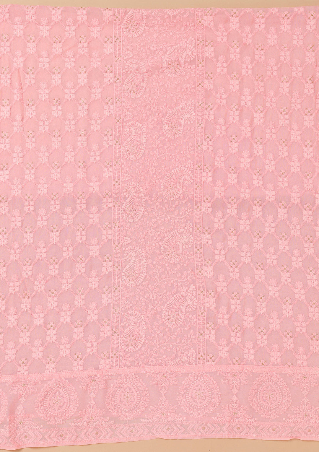 Baby Pink Threadwork Georgette Unstitched Salwar Suit