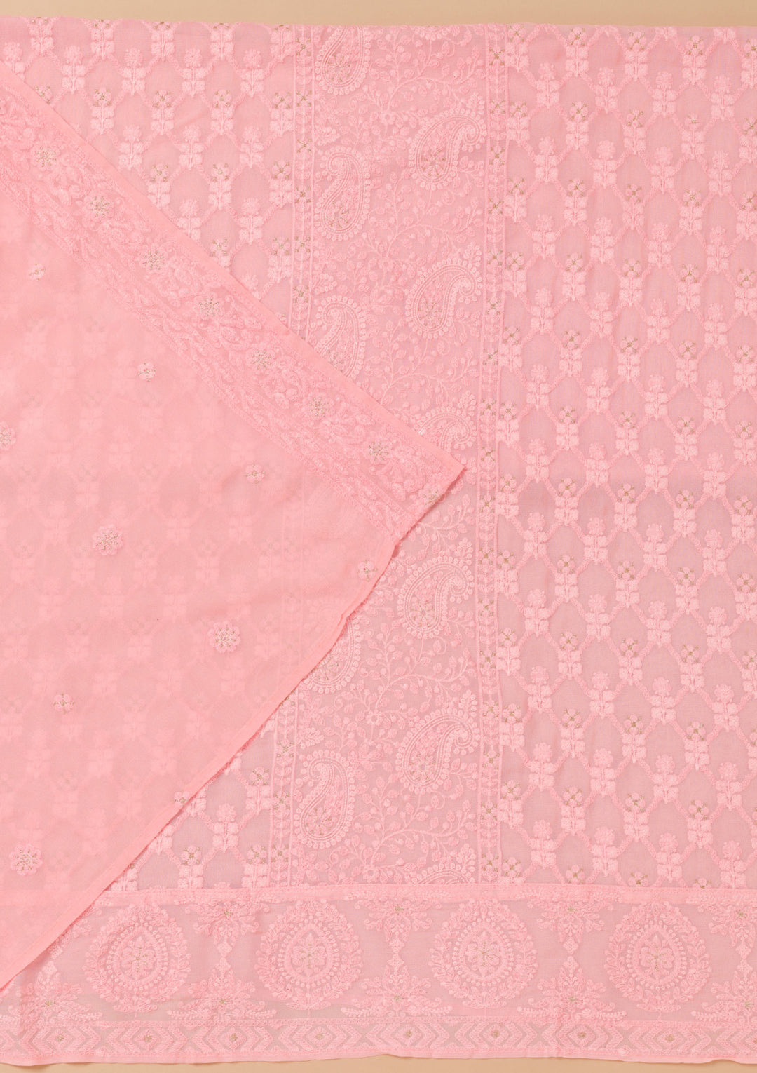 Baby Pink Threadwork Georgette Unstitched Salwar Suit