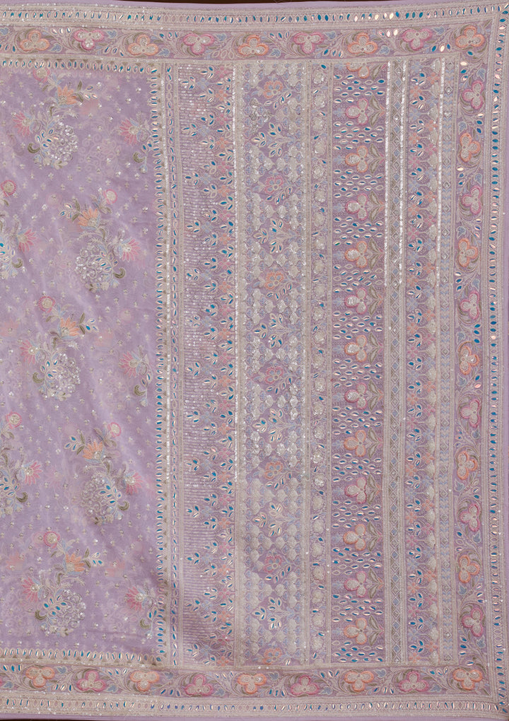 Baby Pink Threadwork Georgette Saree