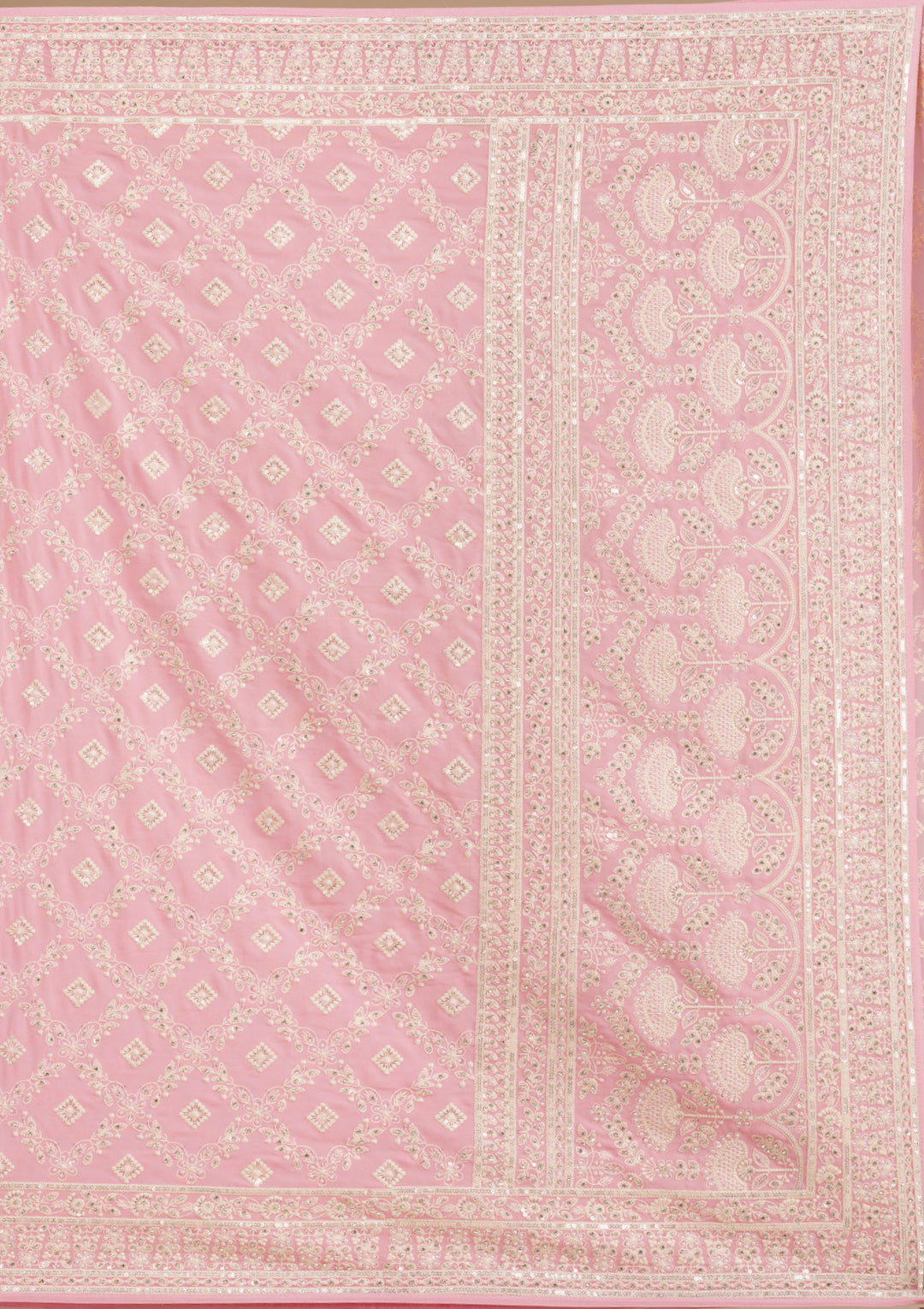 Baby Pink Threadwork Georgette Saree