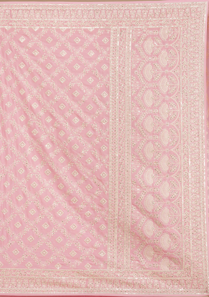 Baby Pink Threadwork Georgette Saree
