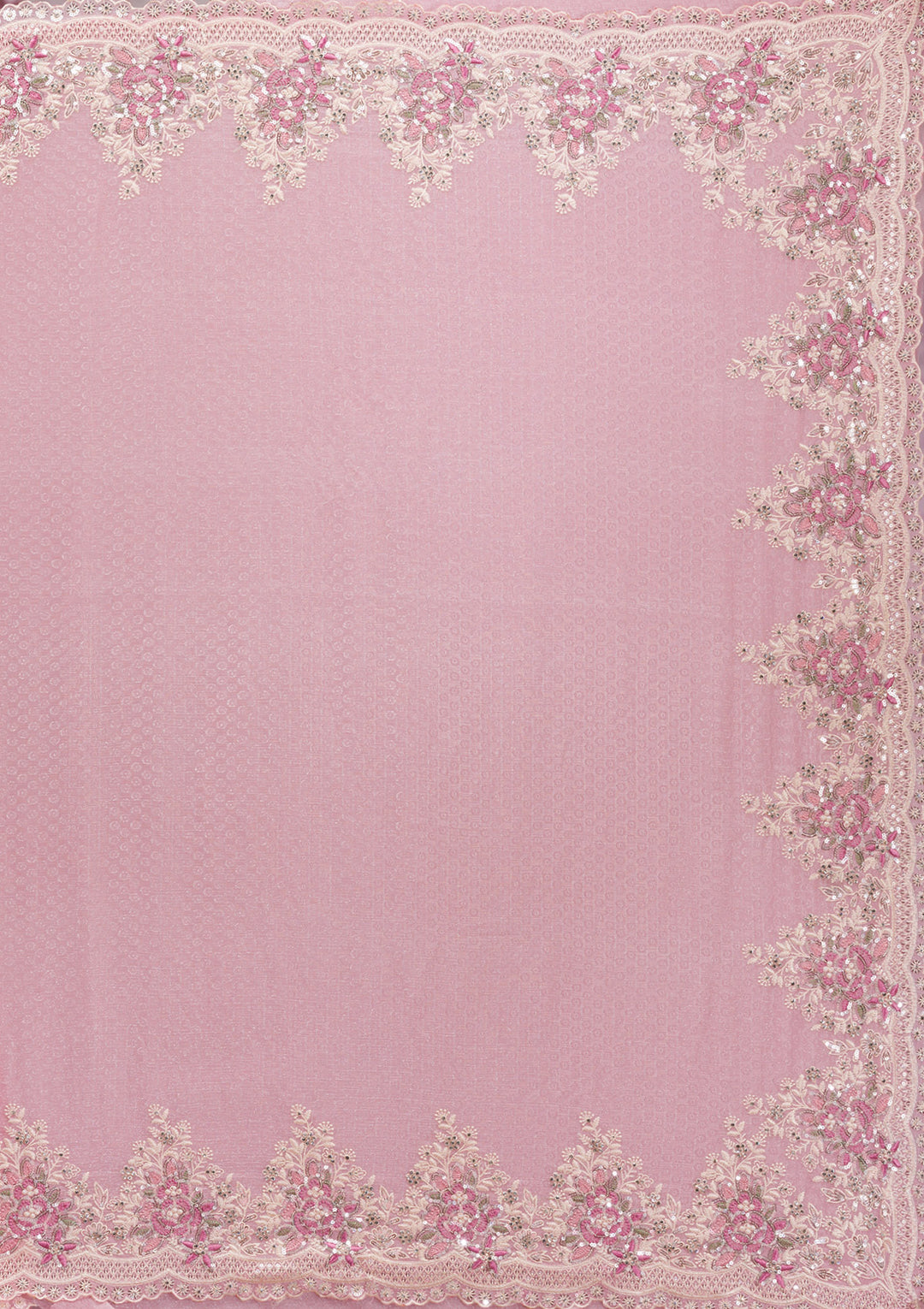 Baby Pink Threadwork Georgette Saree