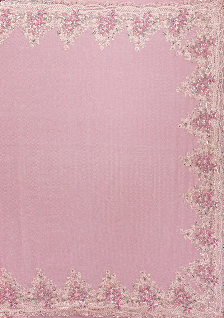 Baby Pink Threadwork Georgette Saree