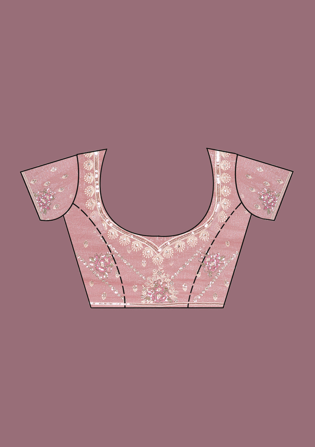 Baby Pink Threadwork Georgette Saree