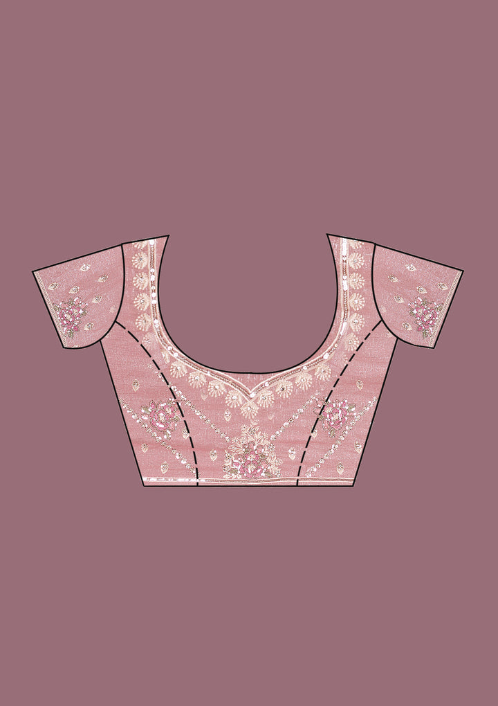 Baby Pink Threadwork Georgette Saree