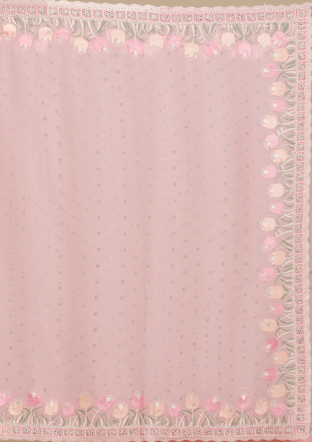 Baby Pink Threadwork Georgette Saree