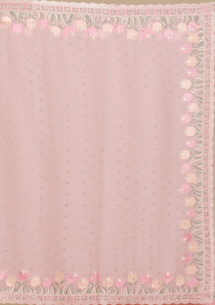 Baby Pink Threadwork Georgette Saree
