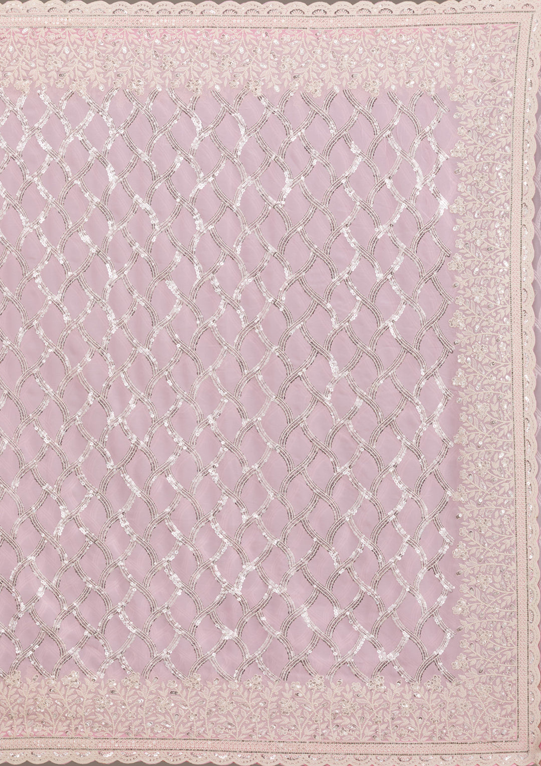 Baby Pink Threadwork Georgette Saree