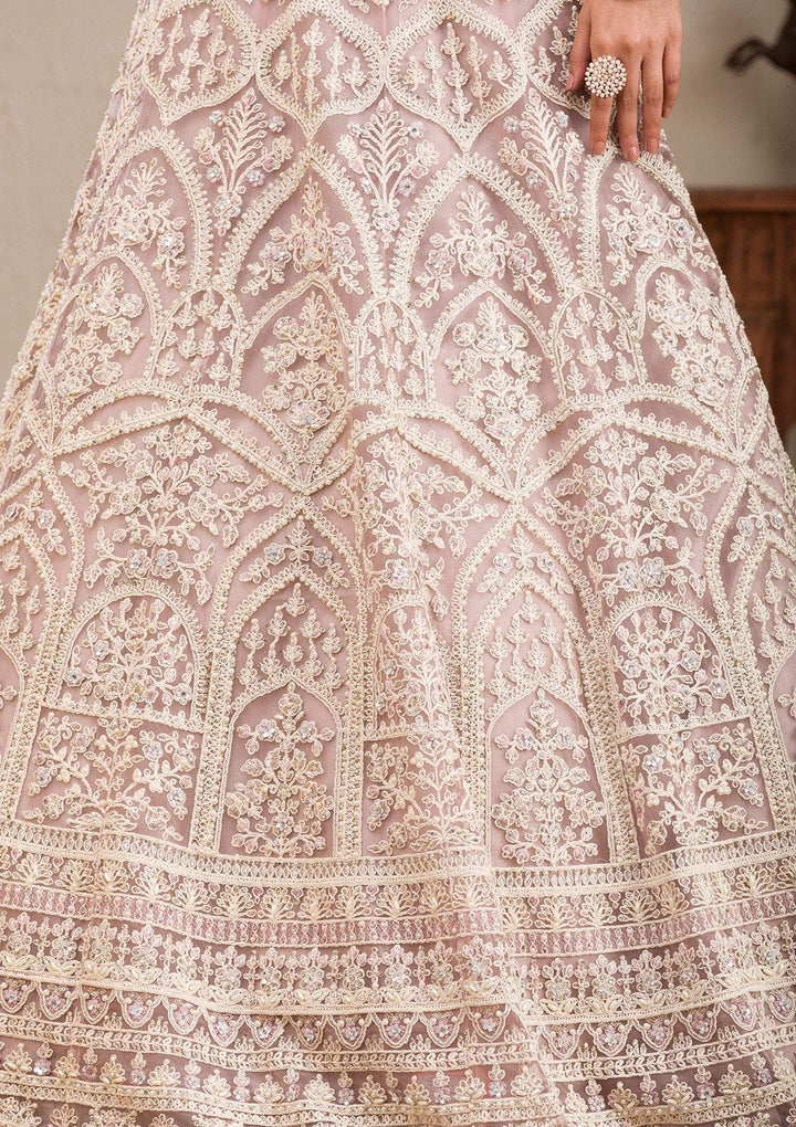 Baby Pink Threadwork Net Readymade Lehenga