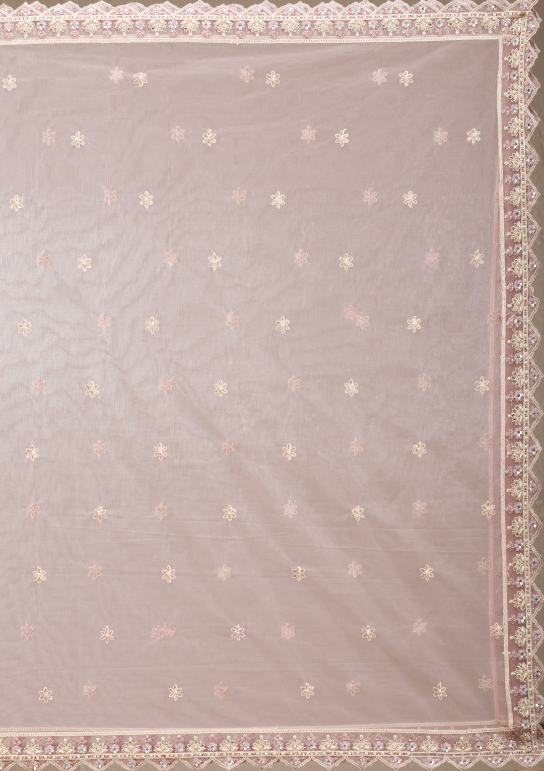 Baby Pink Threadwork Net Readymade Lehenga