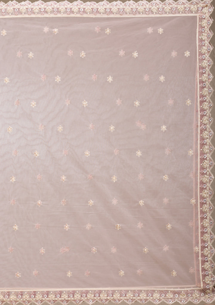 Baby Pink Threadwork Net Readymade Lehenga