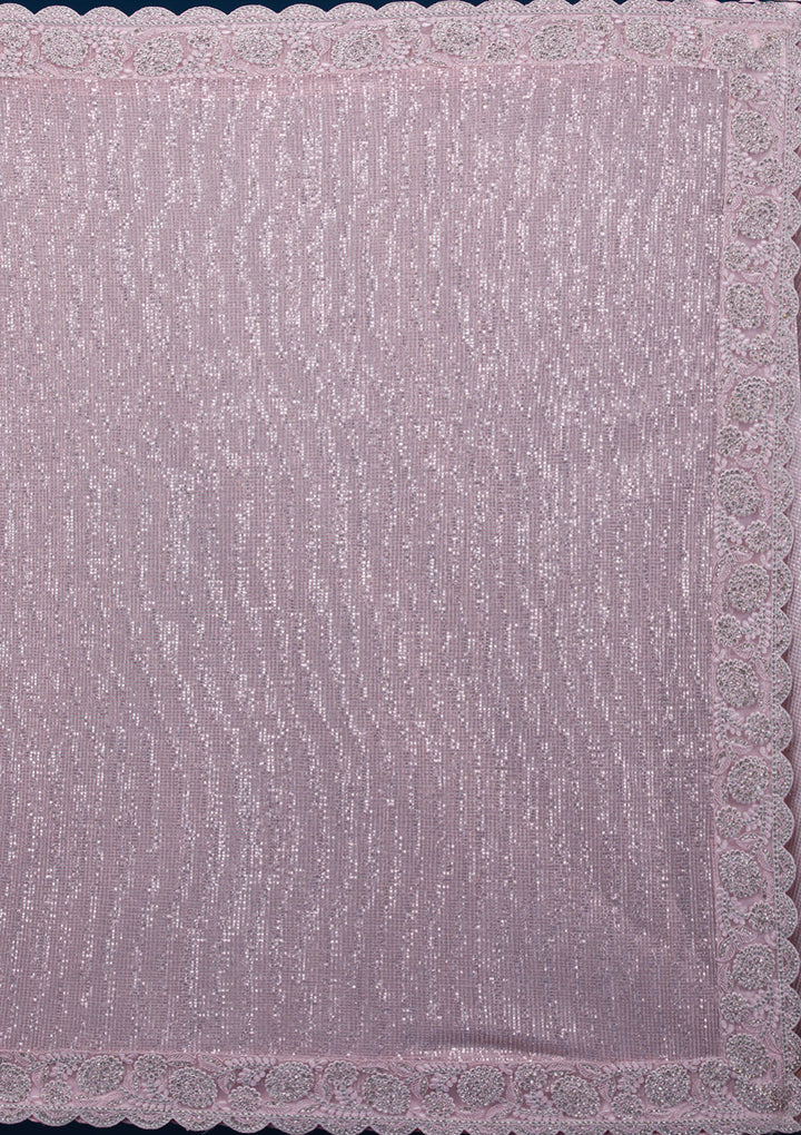 Baby Pink Threadwork Net Saree