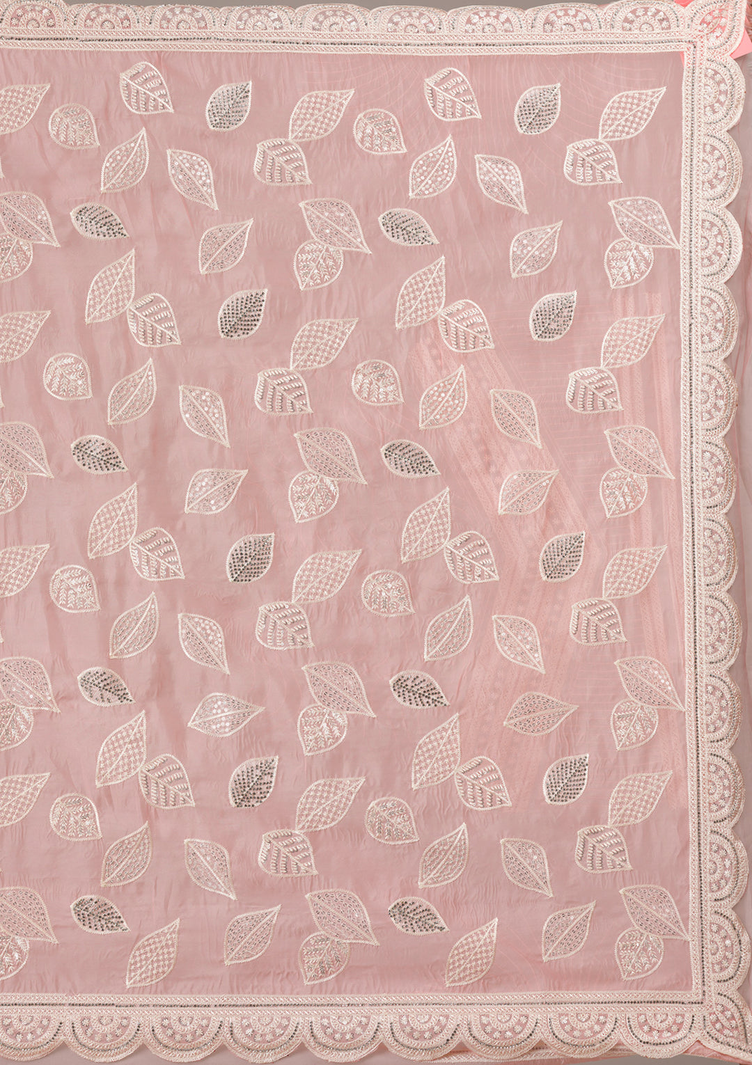 Baby Pink Threadwork Organza Saree