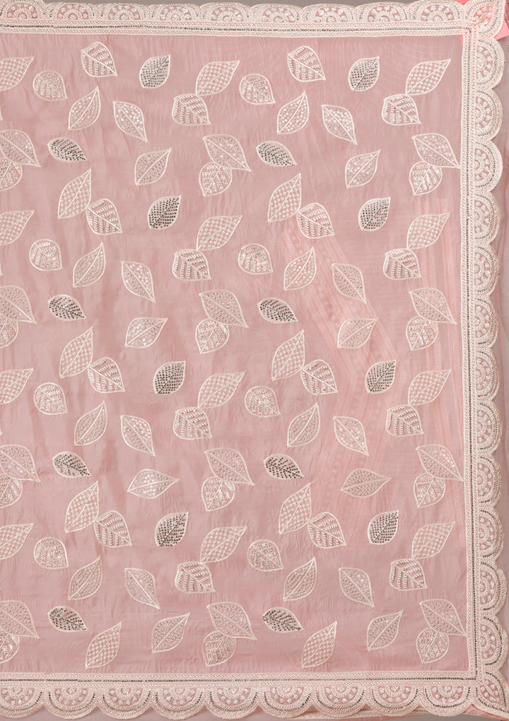 Baby Pink Threadwork Organza Saree
