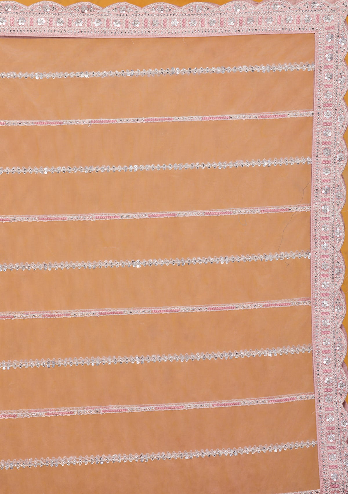 Baby Pink Threadwork Tissue Readymade Lehenga