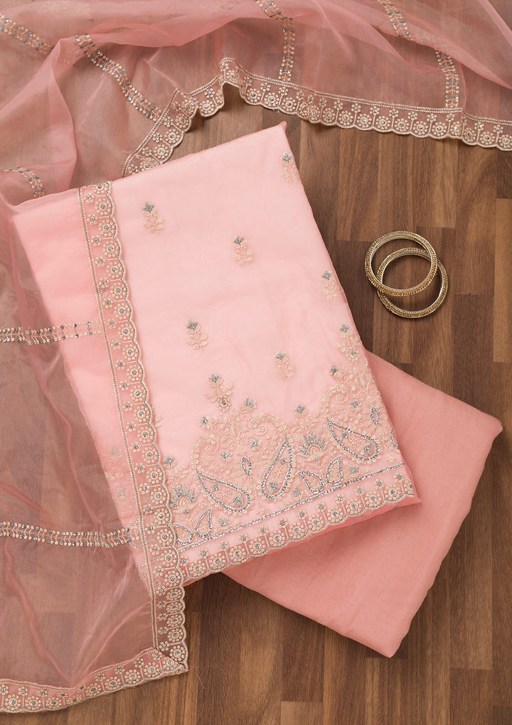 Baby Pink Threadwork Tissue Unstitched Salwar Suit