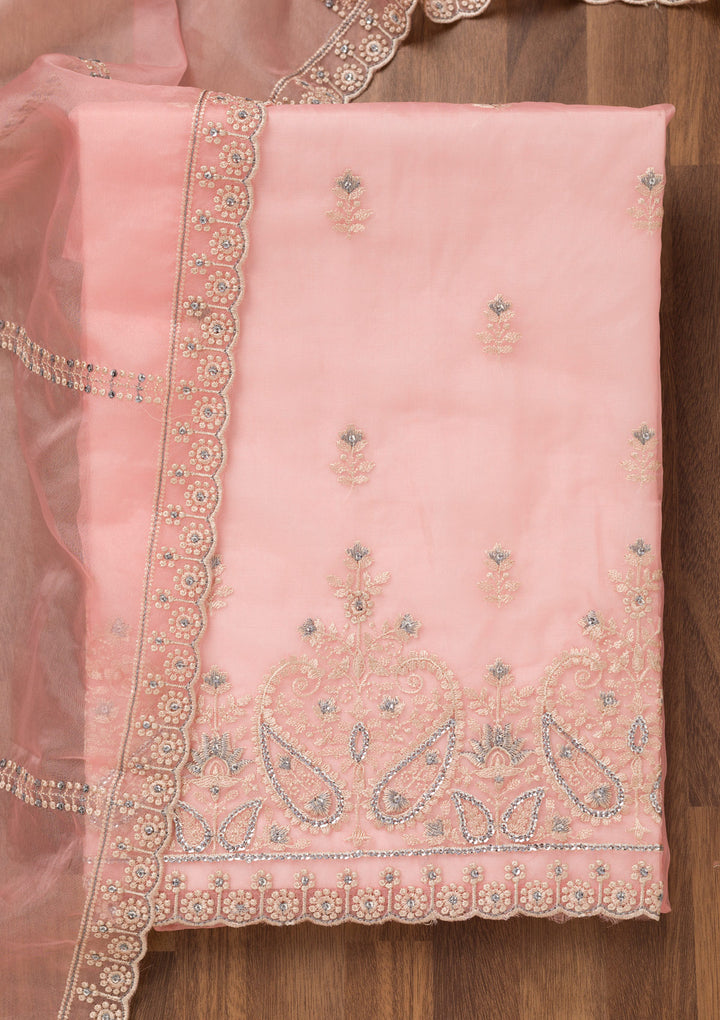 Baby Pink Threadwork Tissue Unstitched Salwar Suit