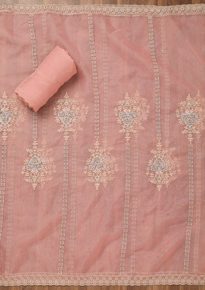 Baby Pink Threadwork Tissue Unstitched Salwar Suit
