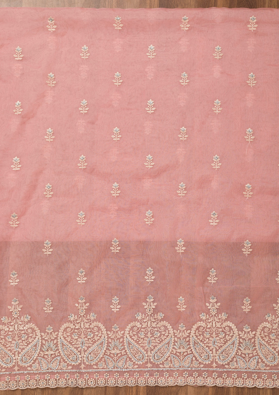 Baby Pink Threadwork Tissue Unstitched Salwar Suit