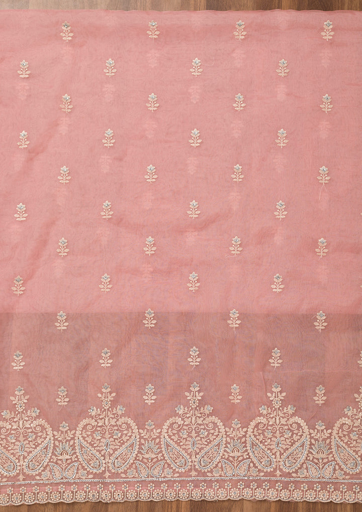 Baby Pink Threadwork Tissue Unstitched Salwar Suit