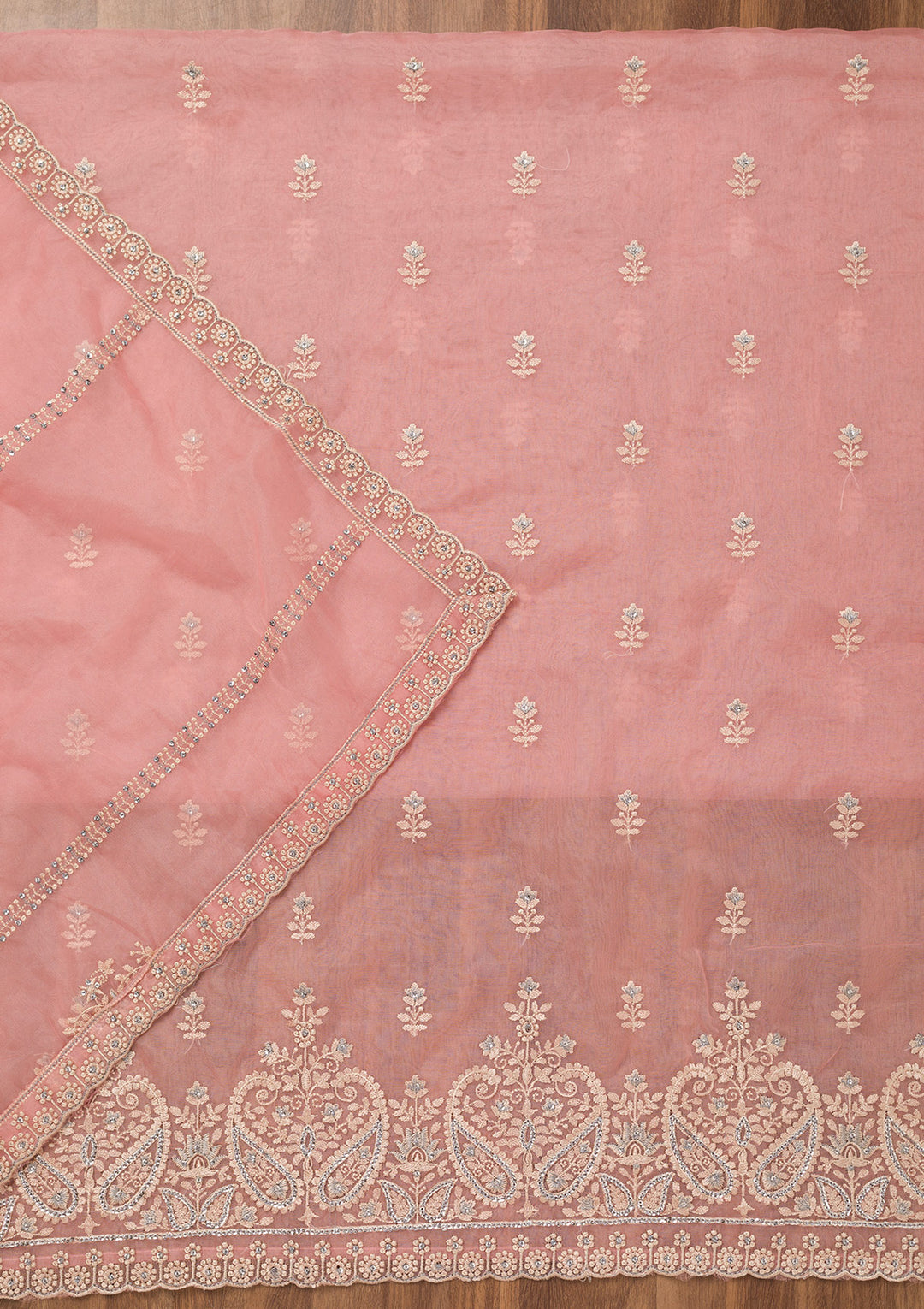 Baby Pink Threadwork Tissue Unstitched Salwar Suit