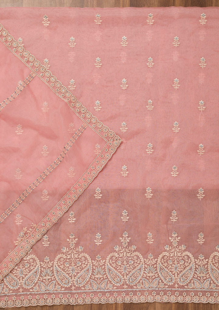 Baby Pink Threadwork Tissue Unstitched Salwar Suit