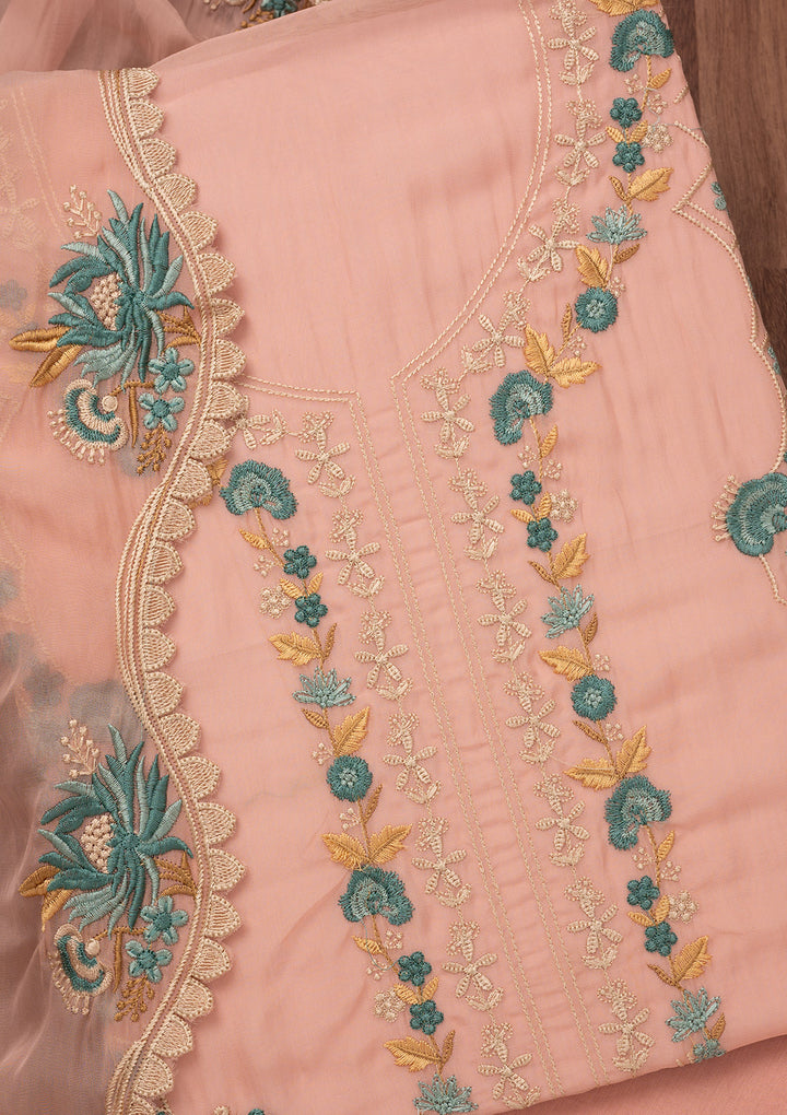 Baby Pink Threadwork Tissue Unstitched Salwar Suit