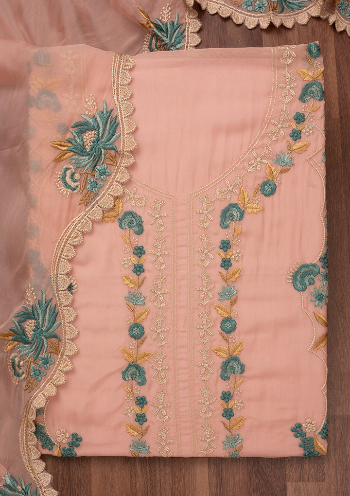 Baby Pink Threadwork Tissue Unstitched Salwar Suit