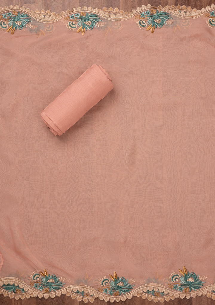 Baby Pink Threadwork Tissue Unstitched Salwar Suit