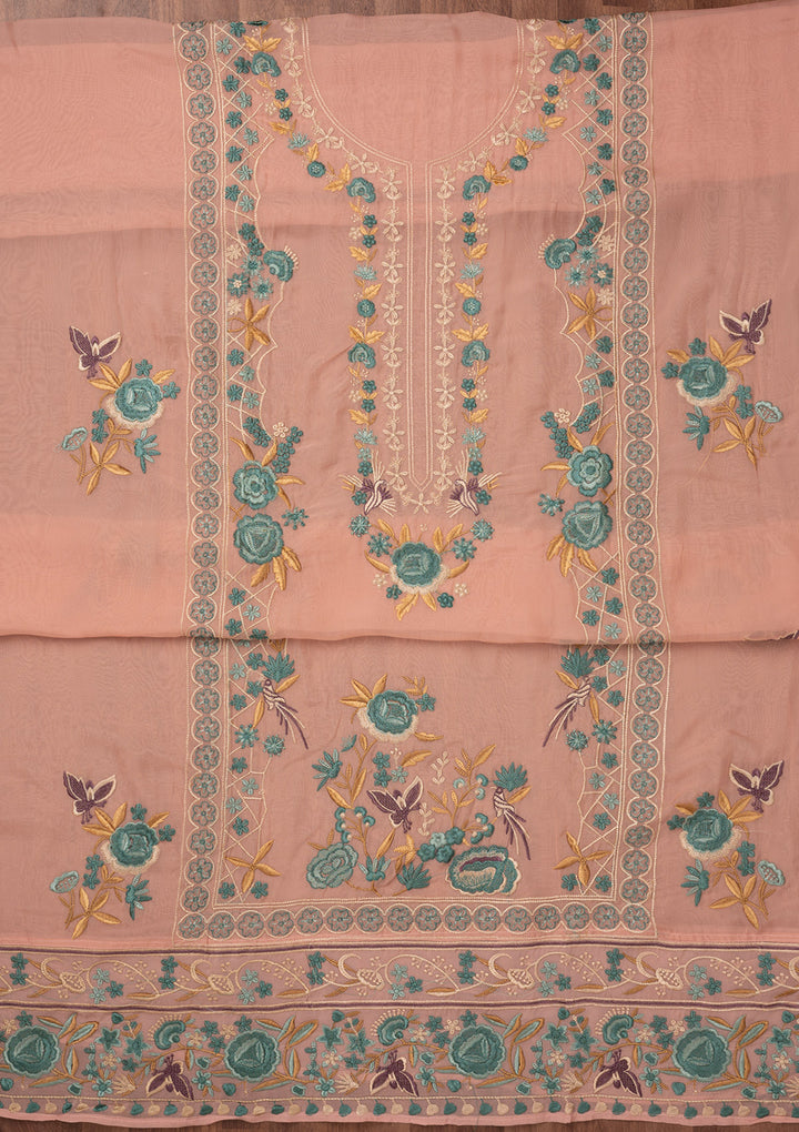 Baby Pink Threadwork Tissue Unstitched Salwar Suit