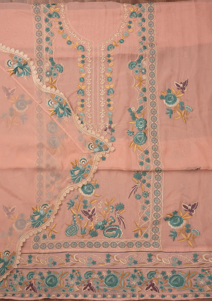 Baby Pink Threadwork Tissue Unstitched Salwar Suit