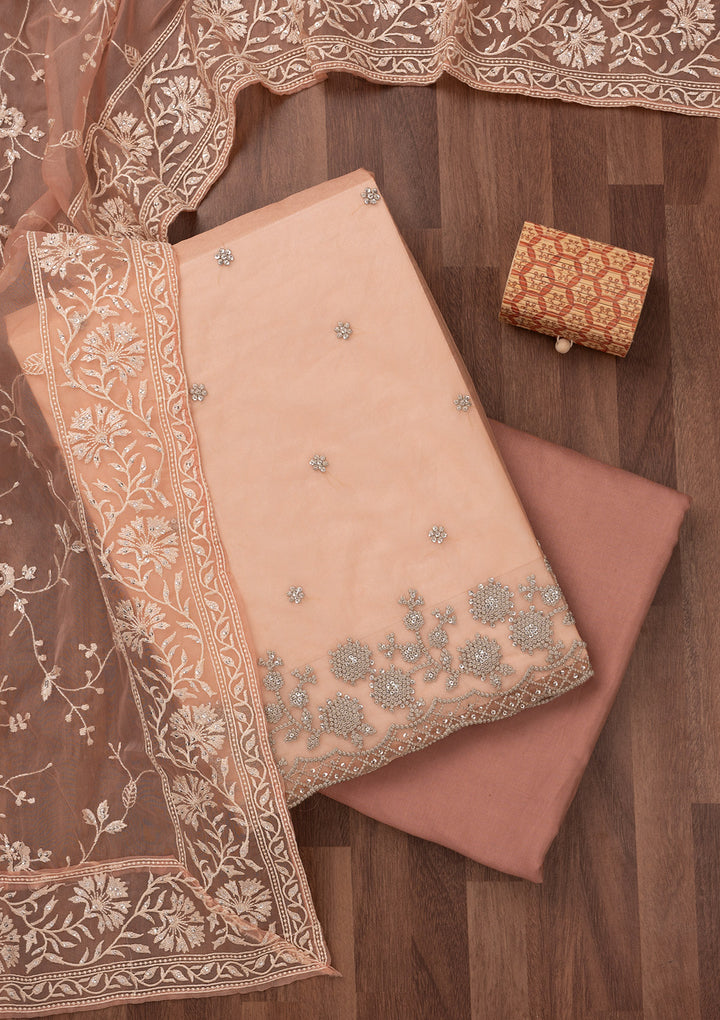 Baby Pink Threadwork Tissue Unstitched Salwar Suit