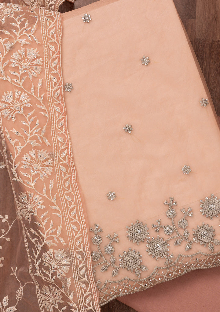Baby Pink Threadwork Tissue Unstitched Salwar Suit