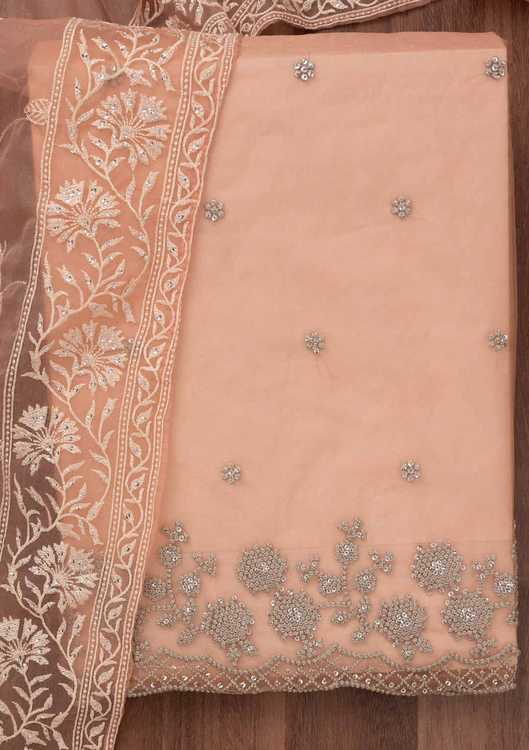 Baby Pink Threadwork Tissue Unstitched Salwar Suit