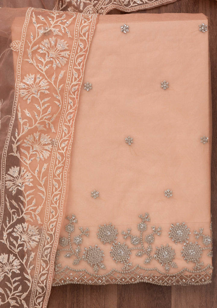 Baby Pink Threadwork Tissue Unstitched Salwar Suit