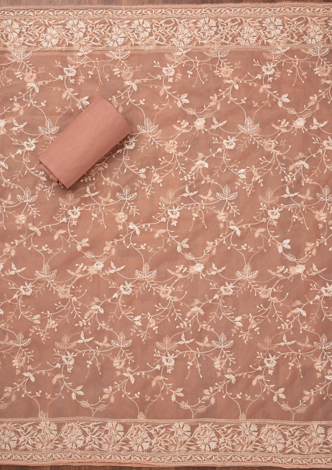 Baby Pink Threadwork Tissue Unstitched Salwar Suit