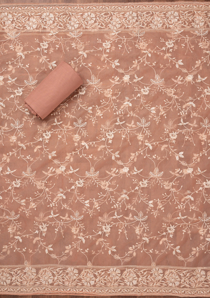 Baby Pink Threadwork Tissue Unstitched Salwar Suit