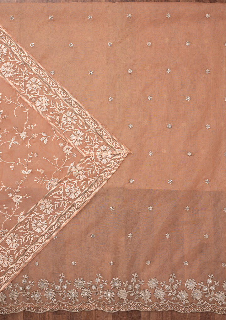 Baby Pink Threadwork Tissue Unstitched Salwar Suit