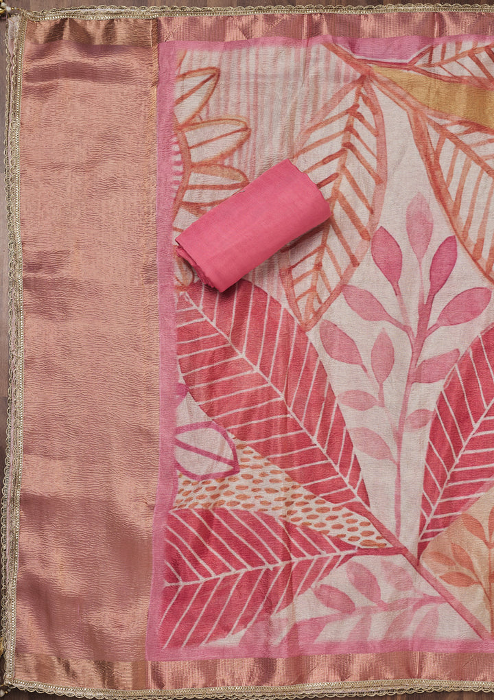 Baby Pink Zariwork Art Silk Unstitched Salwar Suit