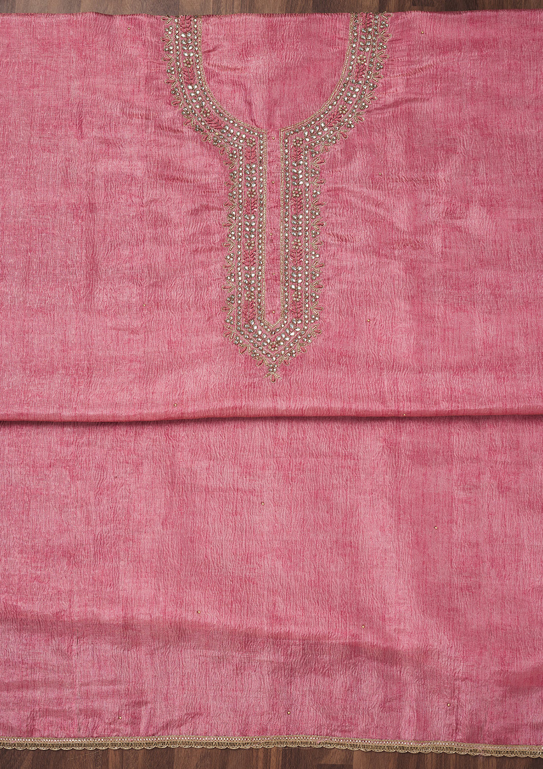 Baby Pink Zariwork Art Silk Unstitched Salwar Suit