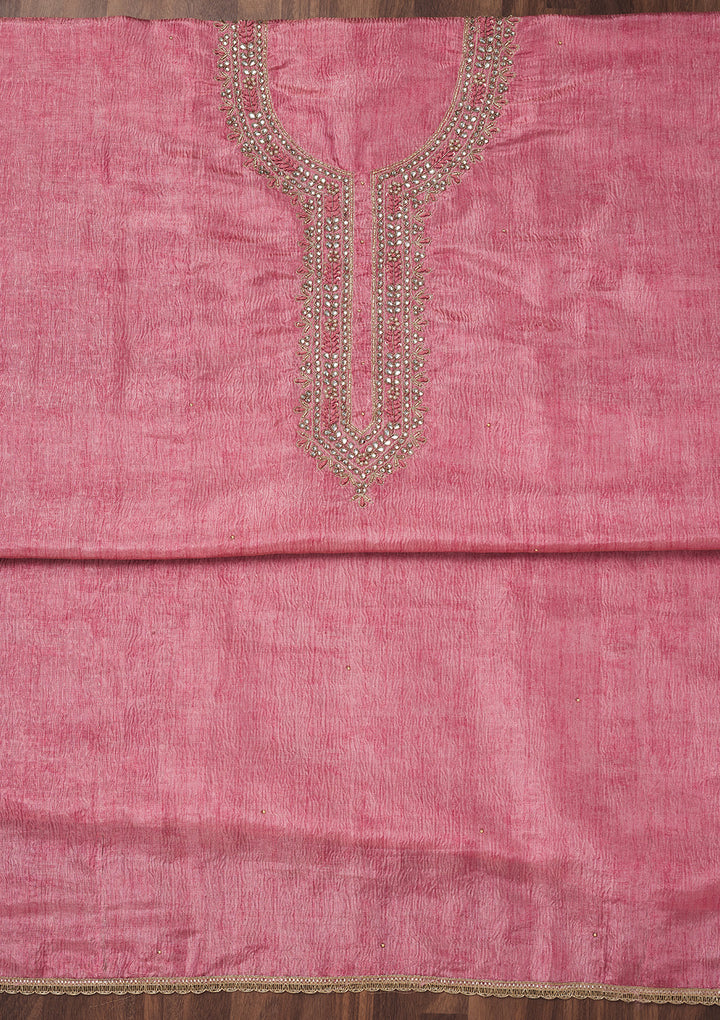 Baby Pink Zariwork Art Silk Unstitched Salwar Suit