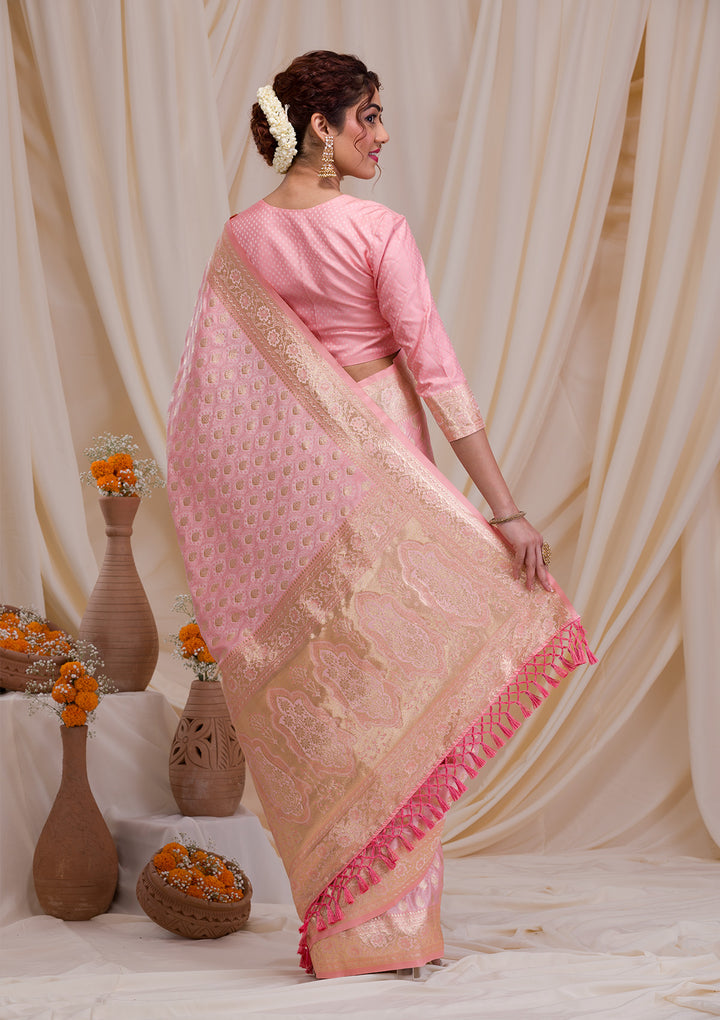 Baby Pink Zariwork Silk Saree