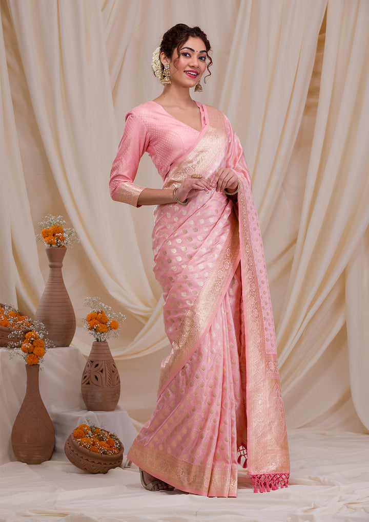 Baby Pink Zariwork Silk Saree