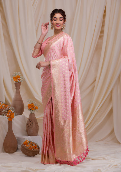 Baby Pink Zariwork Silk Saree