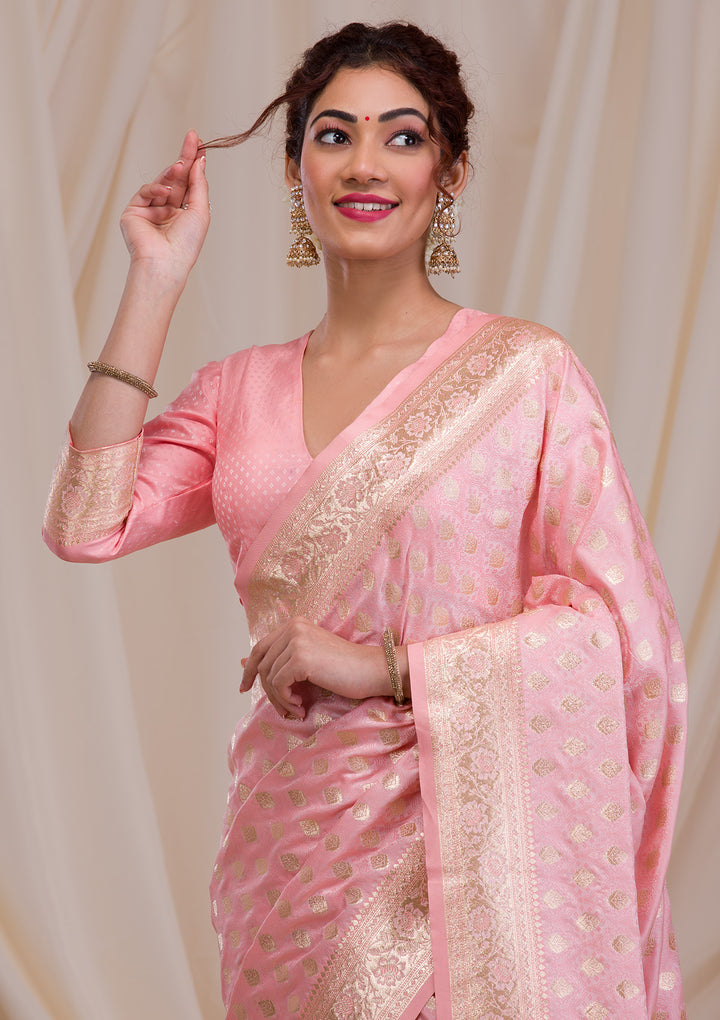 Baby Pink Zariwork Silk Saree