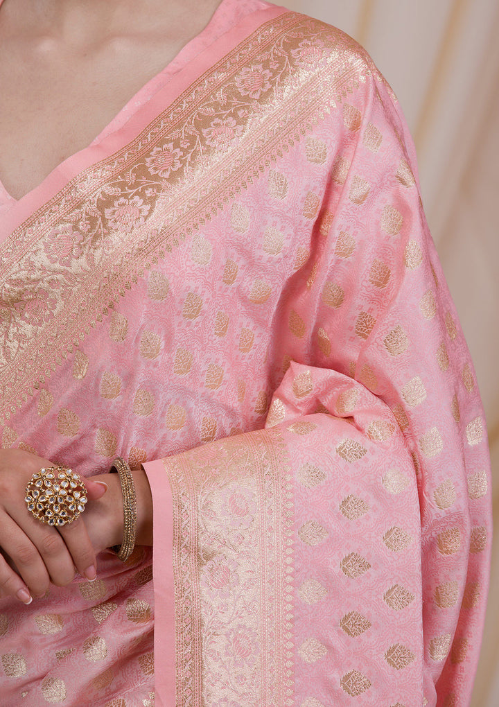 Baby Pink Zariwork Silk Saree