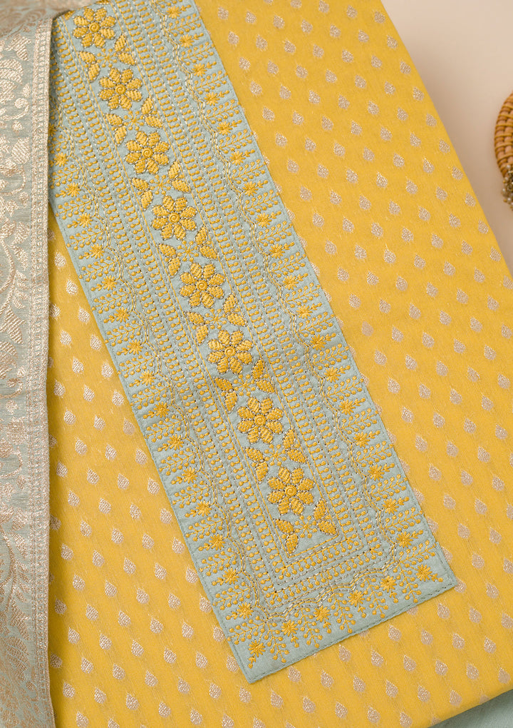 Yellow Zariwork Banarasi Unstitched Salwar Suit