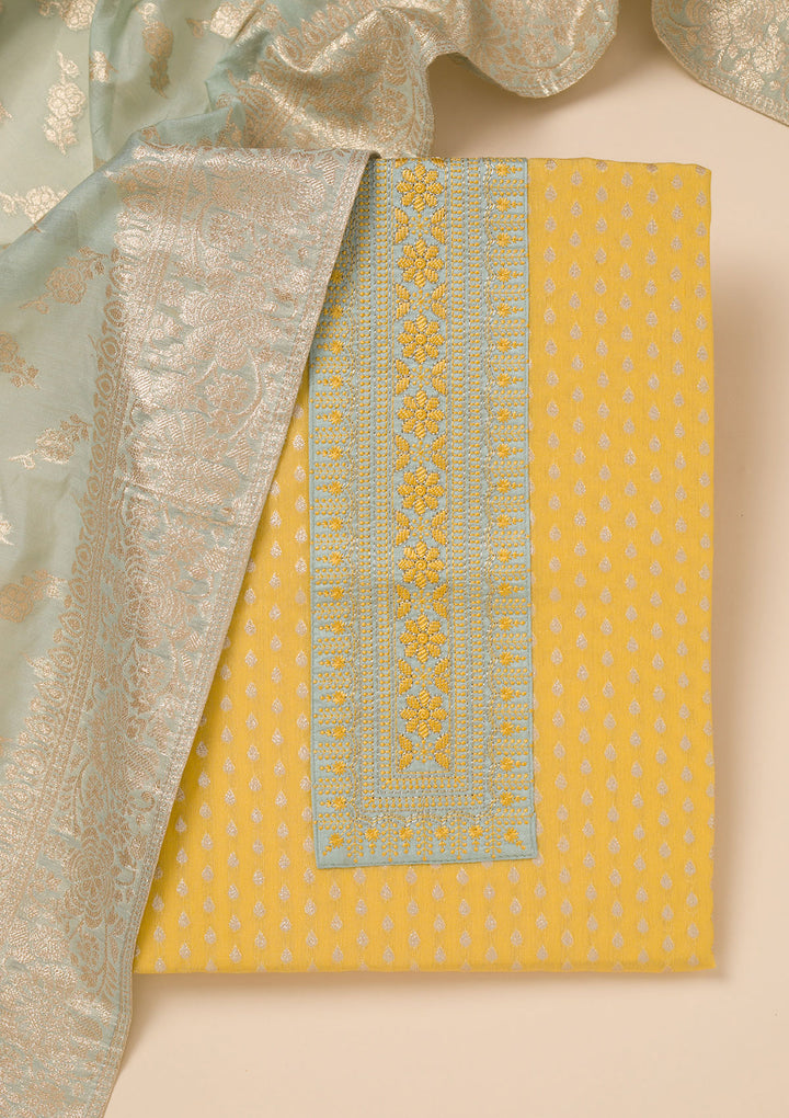 Yellow Zariwork Banarasi Unstitched Salwar Suit